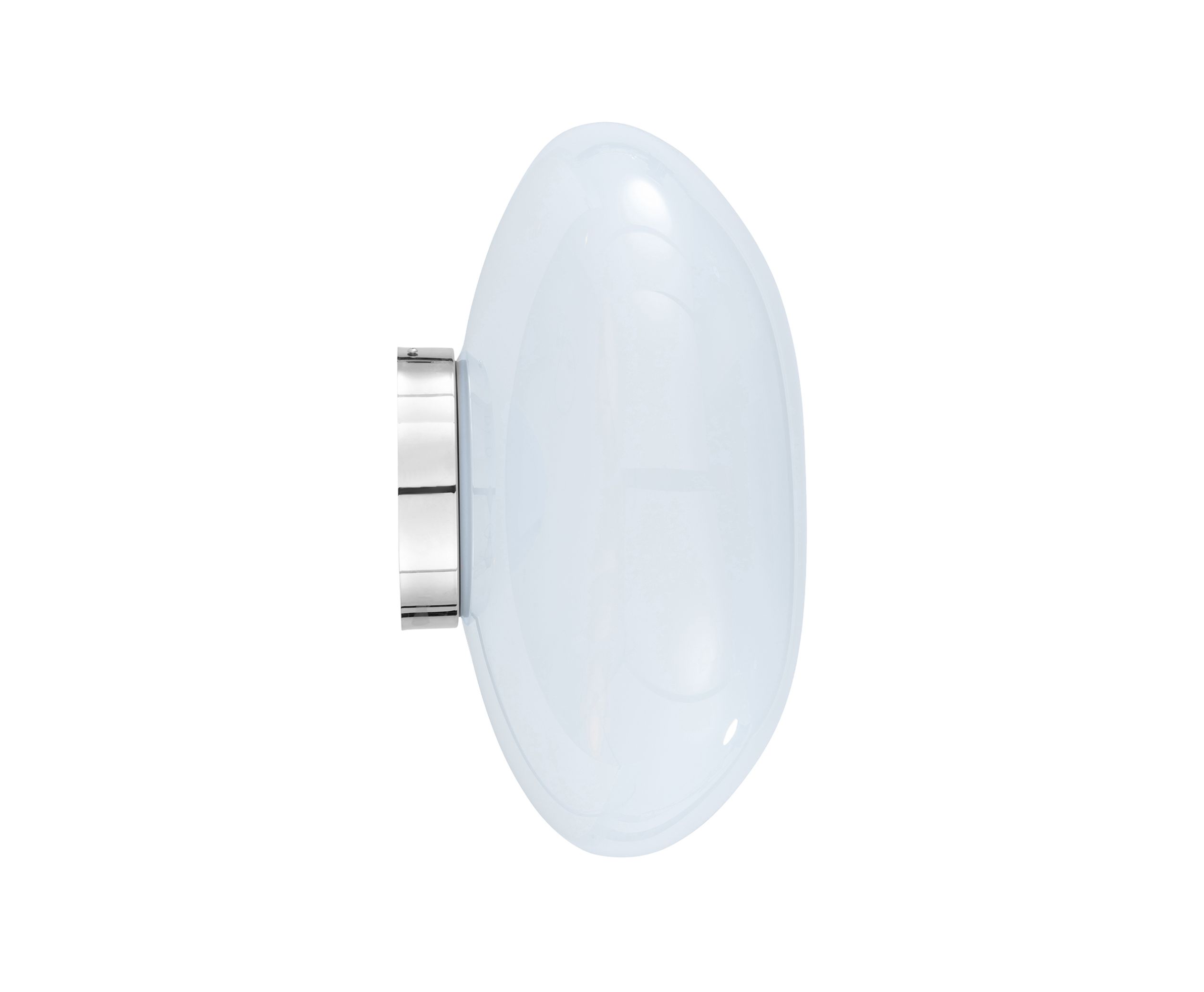 Nahaufnahme der Tom Dixon Melt Surface LED-Wandleuchte in Opal-Silber, moderne Wandbeleuchtung.