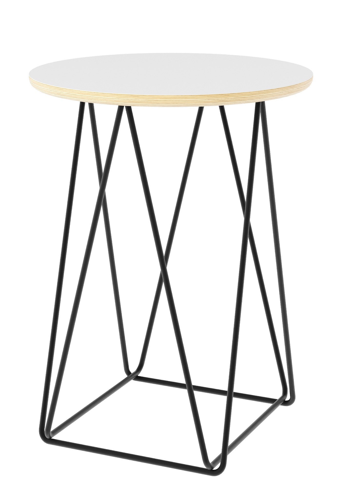 Luna Beistelltisch von Müller Möbelwerkstätten mit weißer Tischplatte und schwarzem Drahtgestell.