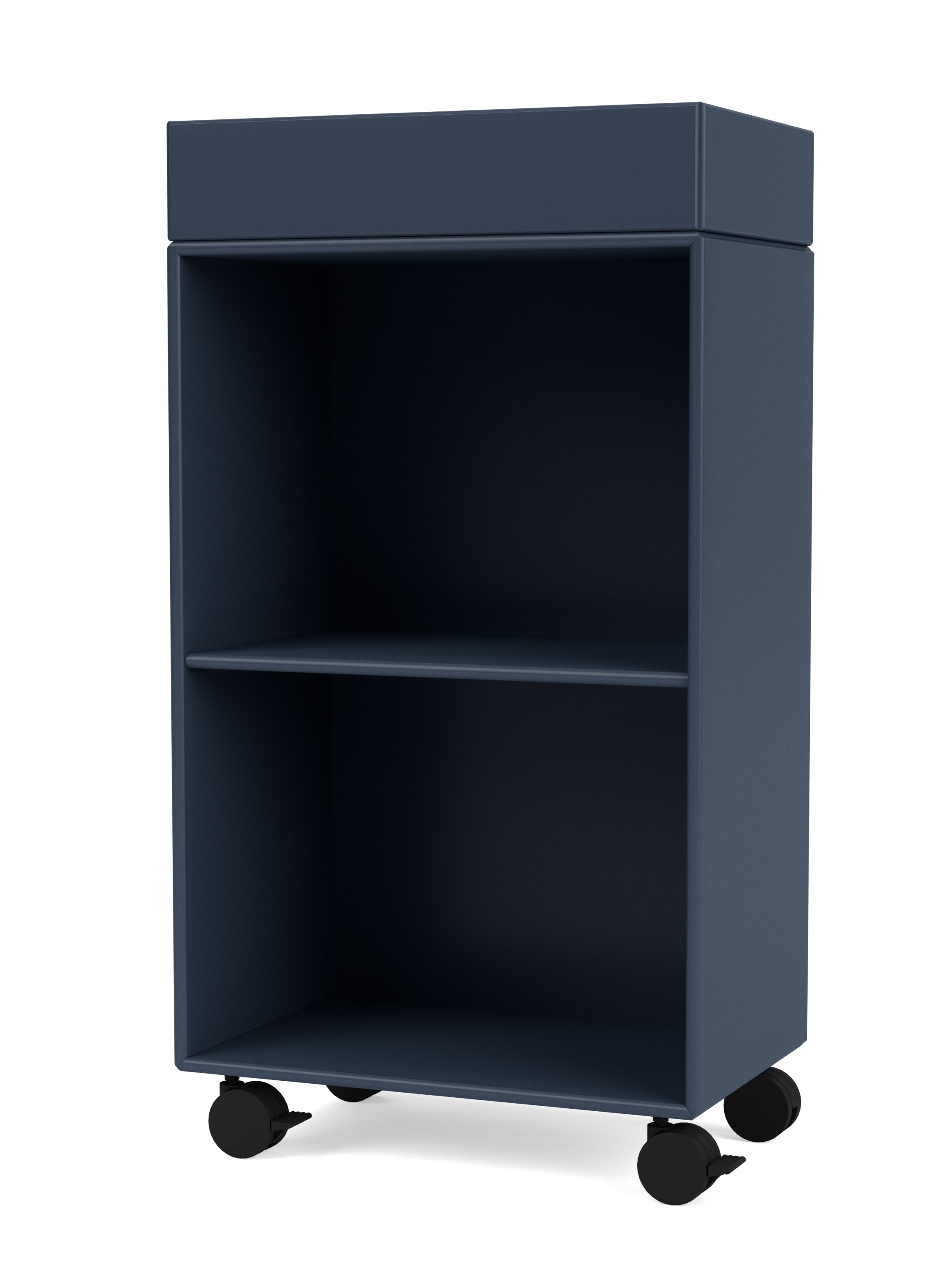 PREPPY Wagen in Wacholder Montana: Rollwagen mit zwei offenen Fächern, modernes Möbelstück.