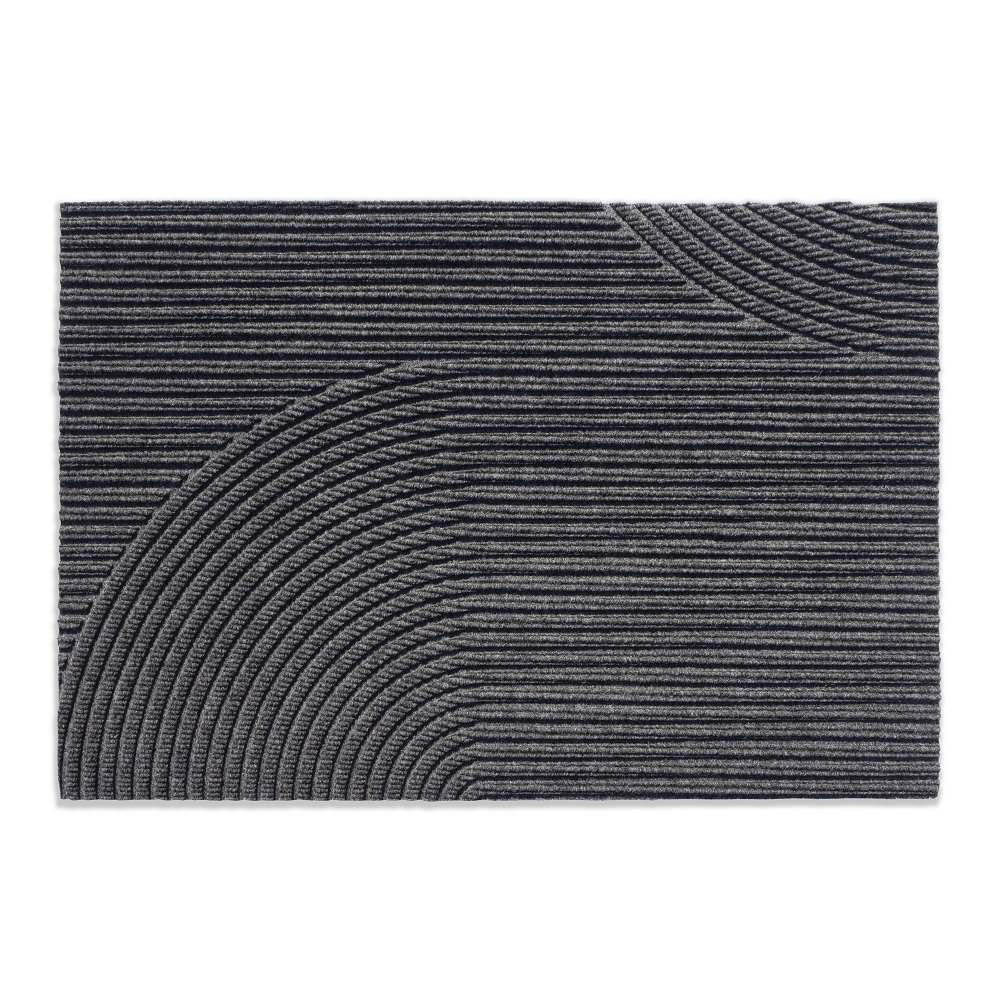 Heymat Stein Fußmatte für Innen und Außen, grau mit geripptem, halbkreisförmigem Muster.