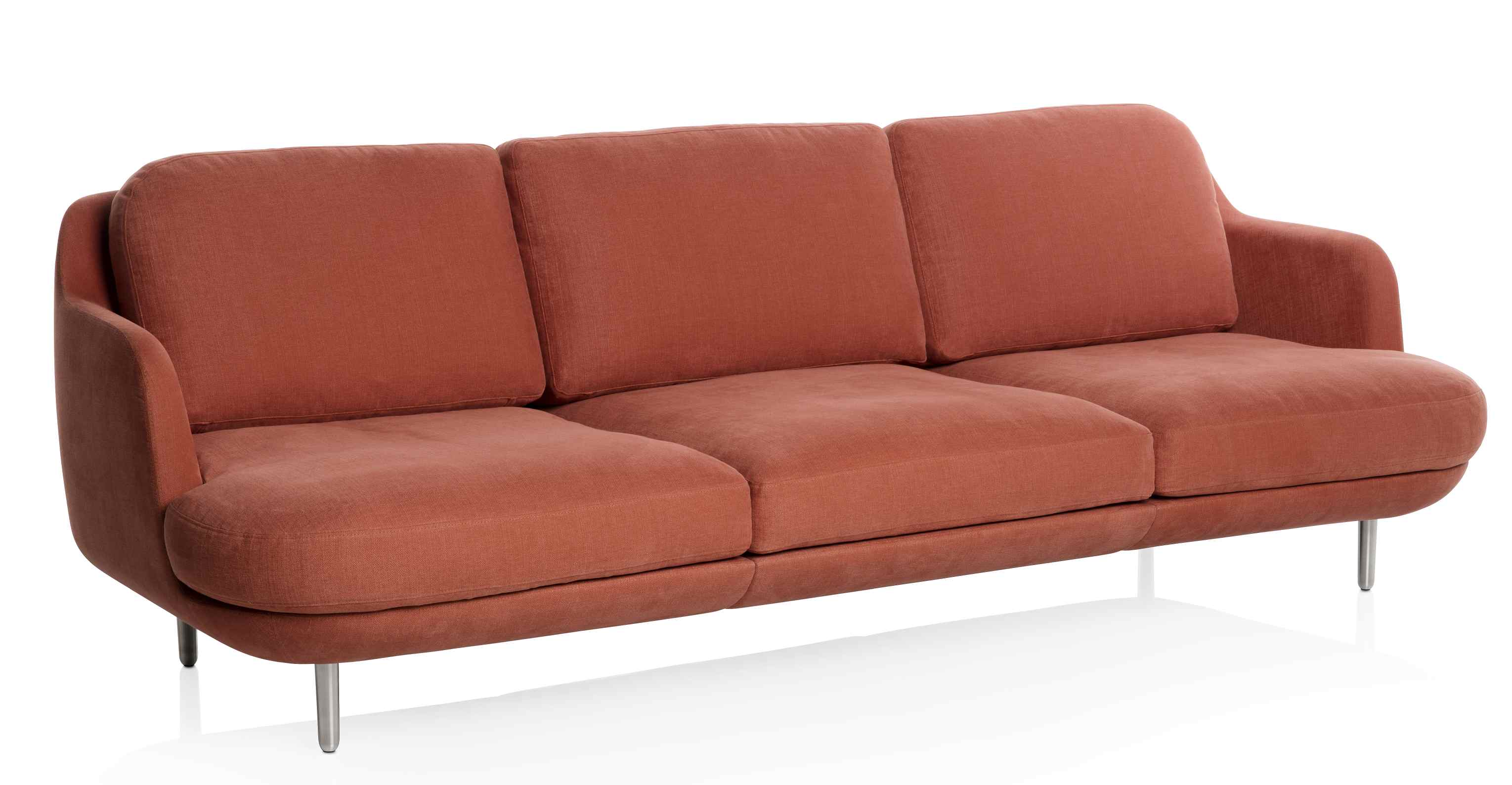 Lune Sofa: Fritz Hansen 3-Sitzer Sofa in Terrakotta mit Stahlbeinen, modernes Design.