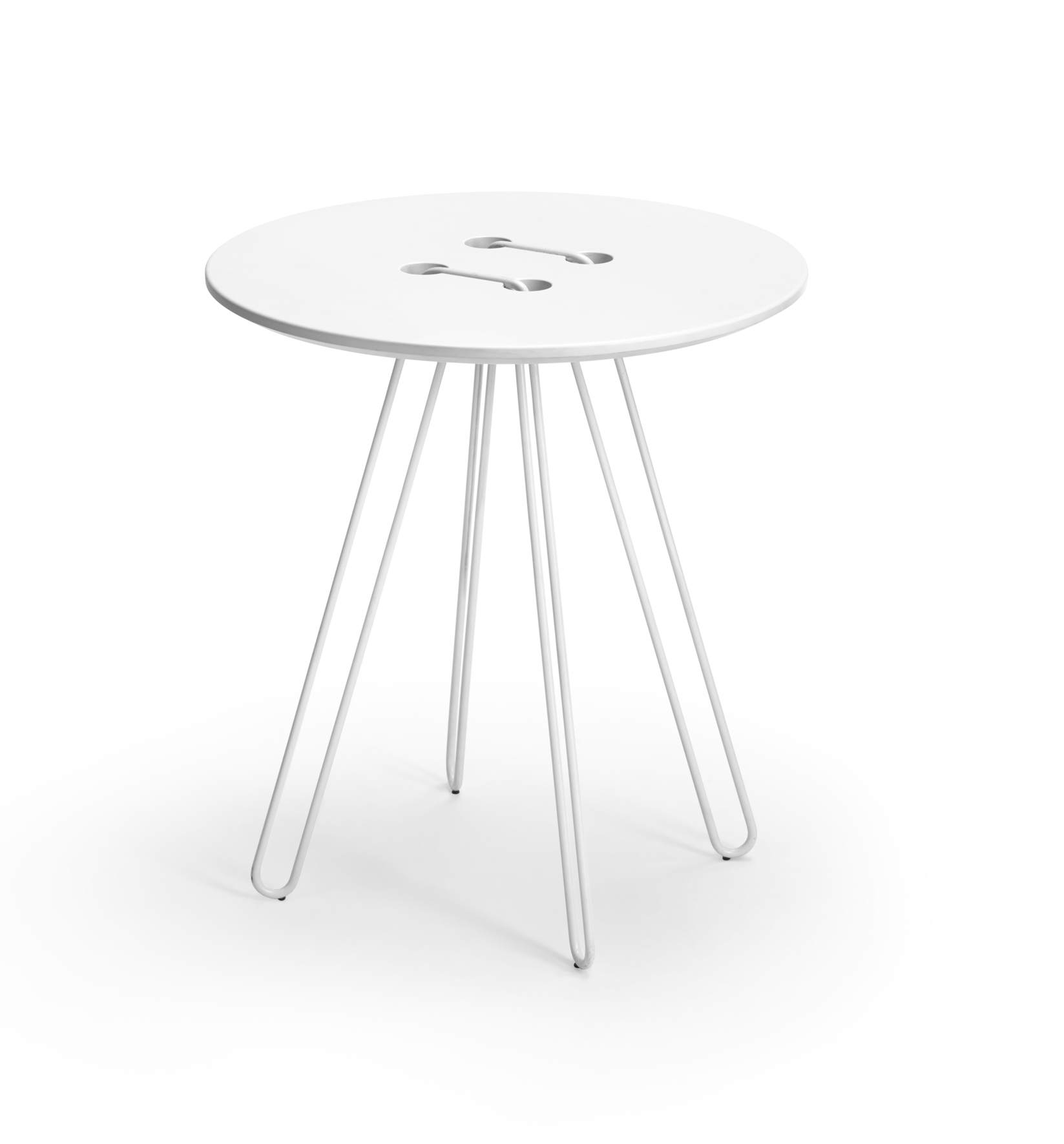 Weißer Twine Beistelltisch von Casamania Horm mit runder Tischplatte und filigranem Stahlgestell.