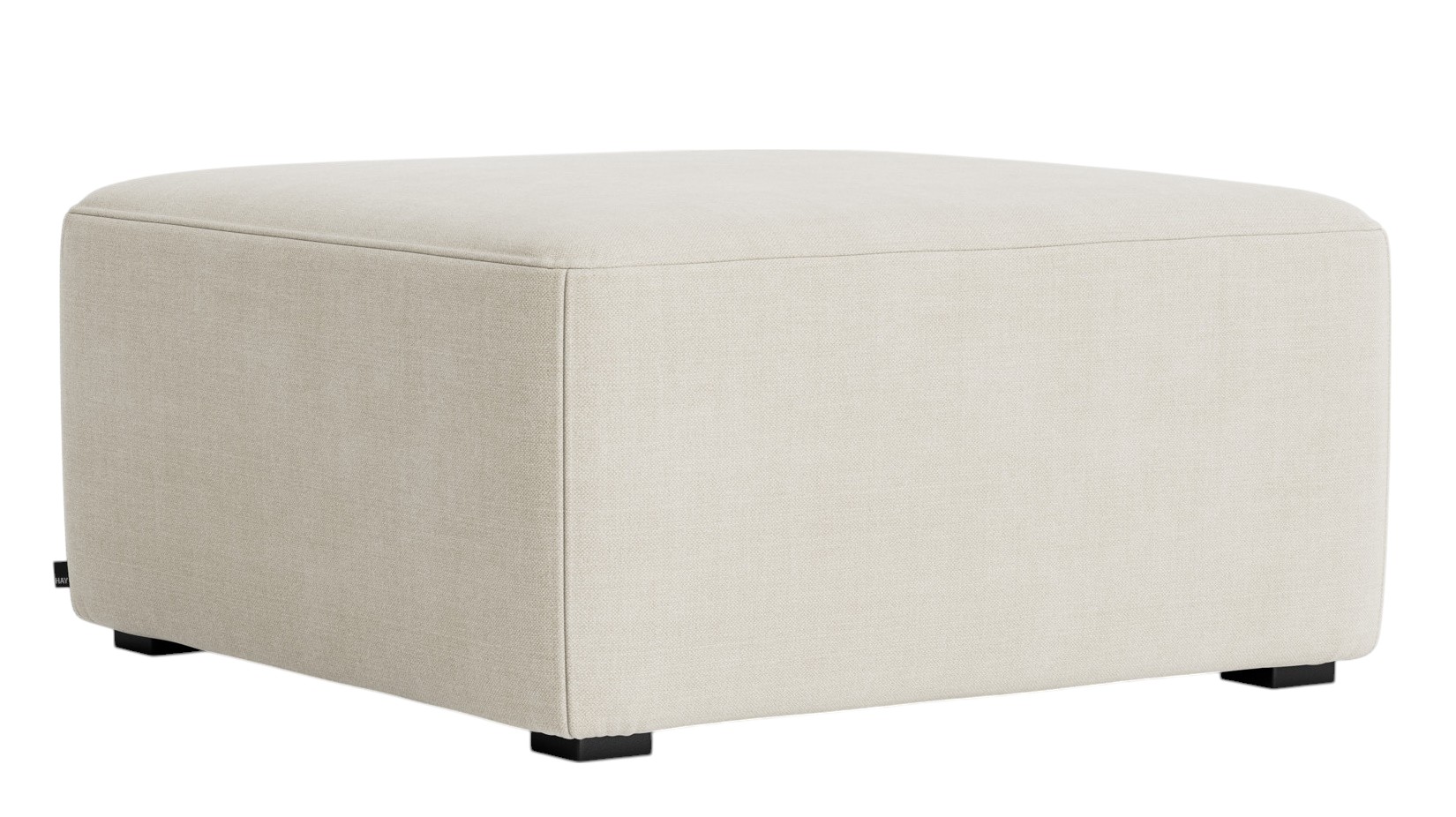Beiger Mags Ottoman von Hay, extra klein, quadratisch, mit Stoffbezug und schwarzen Füßen.