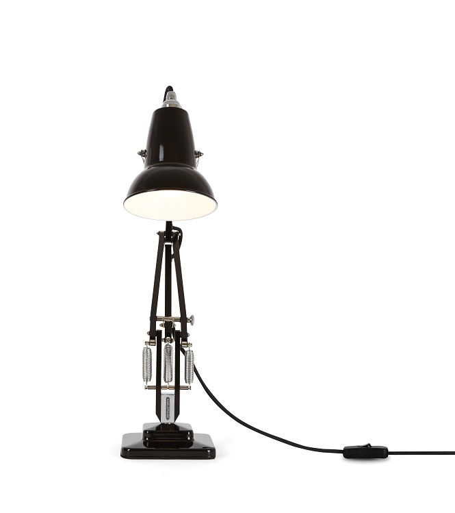 Schwarze Anglepoise Original 1227 Mini Tischleuchte: Verstellbare Schreibtischlampe mit Federmechanismus für optimale Beleuchtung.