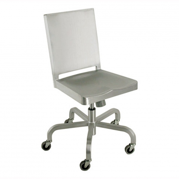 Emeco Hudson Drehstuhl aus gebürstetem Aluminium mit Rollen, Bürostuhl für modernes Design.