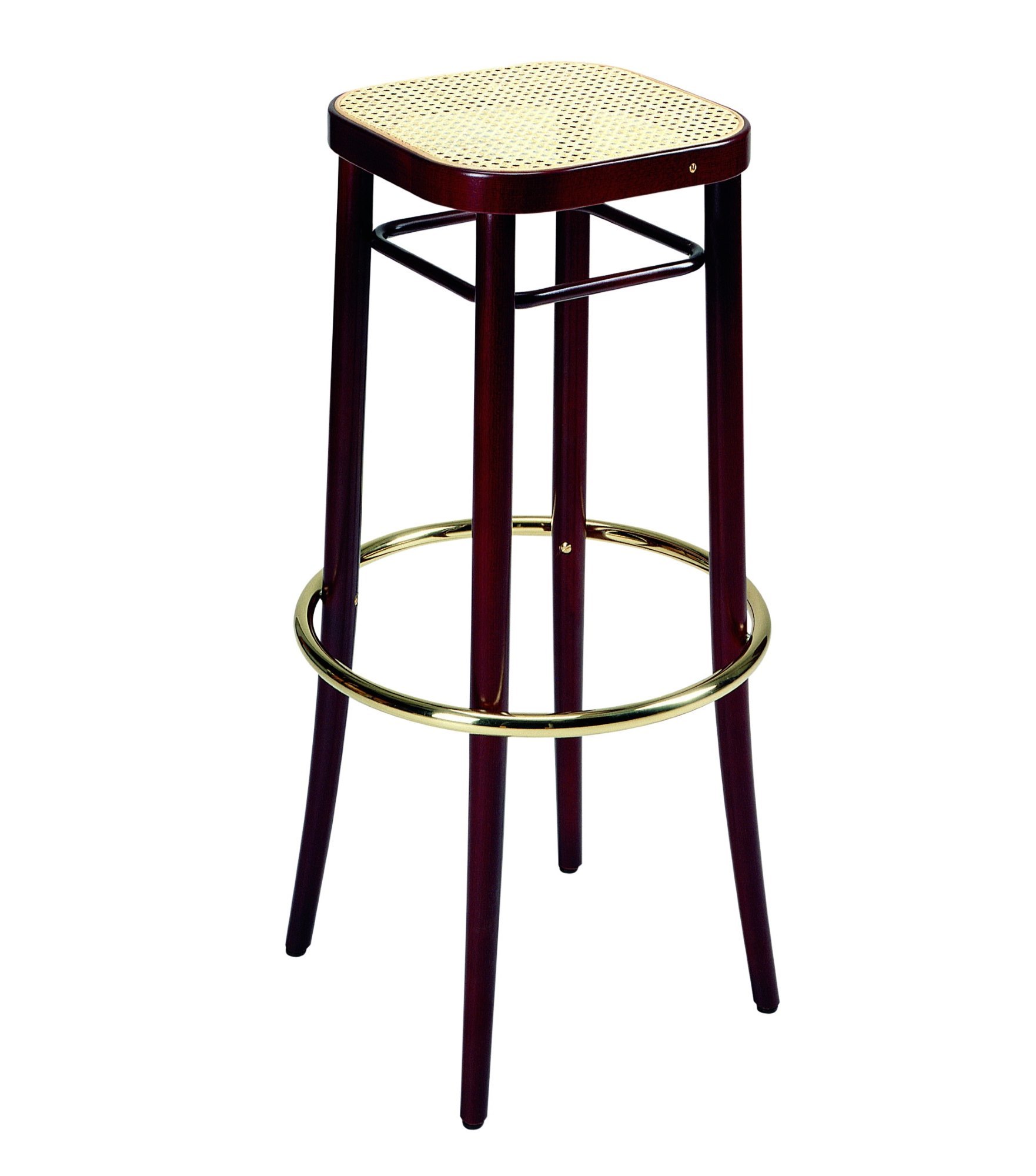 Vienna 144 Barhocker von Wiener GTV Design mit Holzgestell, Wiener Geflecht Sitzfläche und Fußstütze.