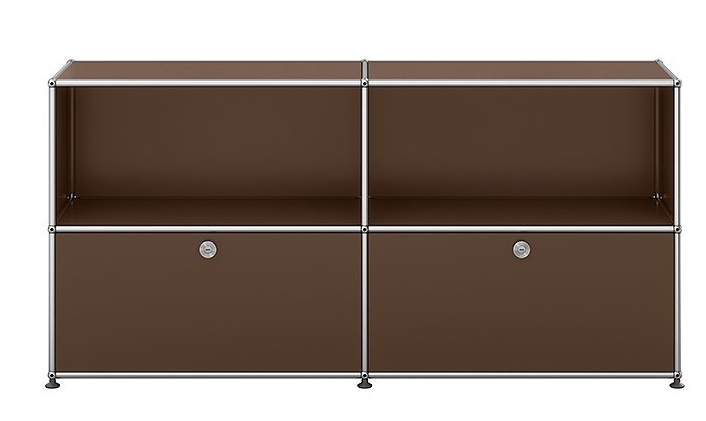 USM Haller Sideboard in Braun mit zwei Klappen, modulare Aufbewahrungslösung für modernes Wohnen.