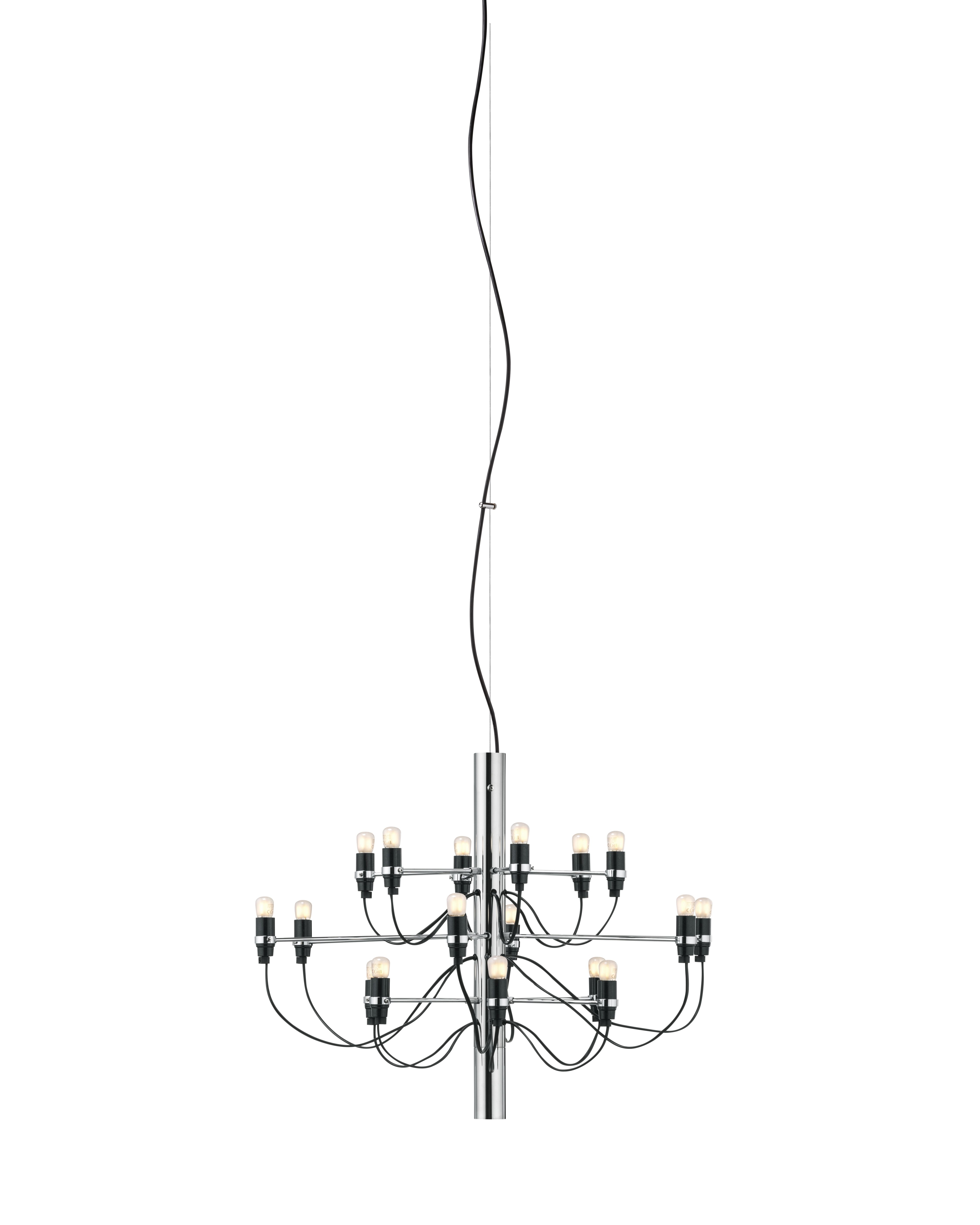Flos 2097 Kronleuchter in Chrom mit 18 mattierten Glühbirnen, modernes Design für Wohnräume.