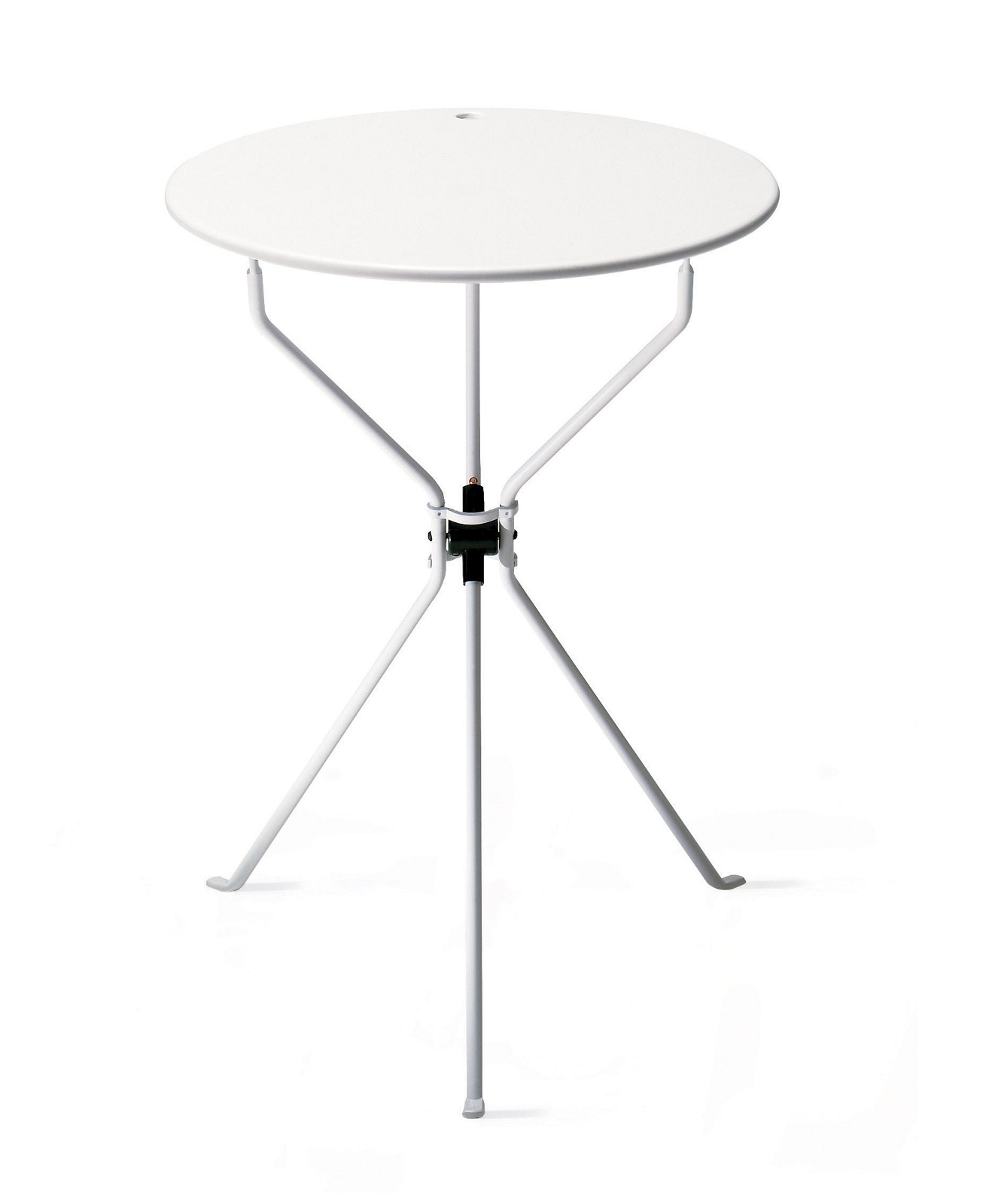 Weißer Cumano Klapptisch von Zanotta: Runder Beistelltisch mit filigranem, dreibeinigem Gestell für flexible Nutzung.