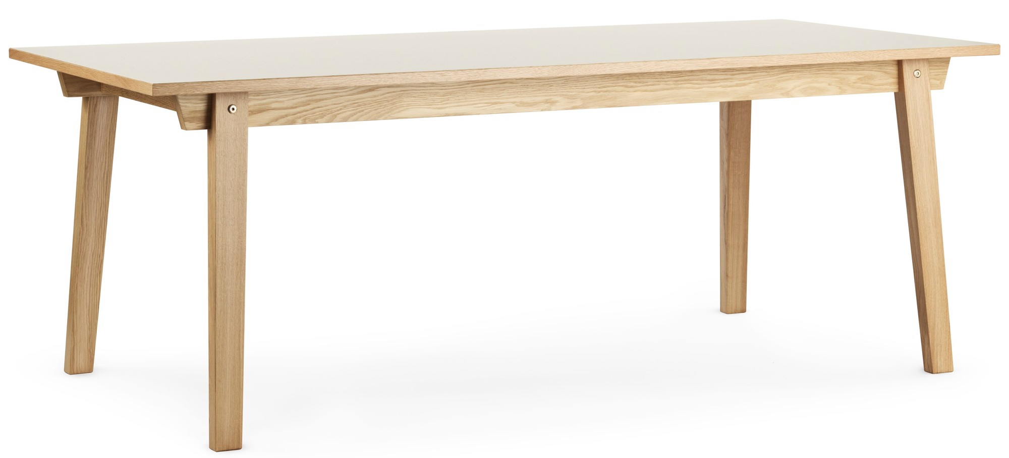 Slice Linoleum Table Tisch von Normann Copenhagen mit hellem Holzgestell und beiger Tischplatte.