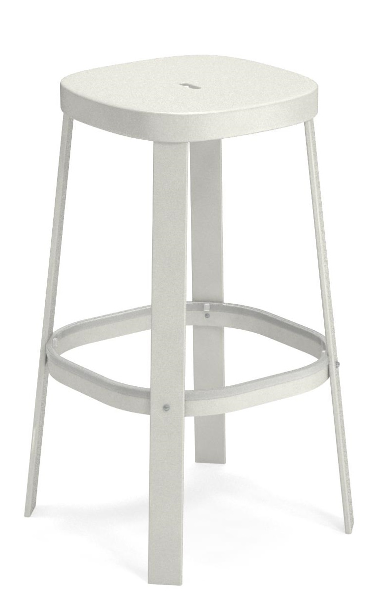 Thor Barstool Barhocker von Emu, Outdoor-Möbel aus Metall in Weiß, quadratische Sitzfläche und Fußstütze.