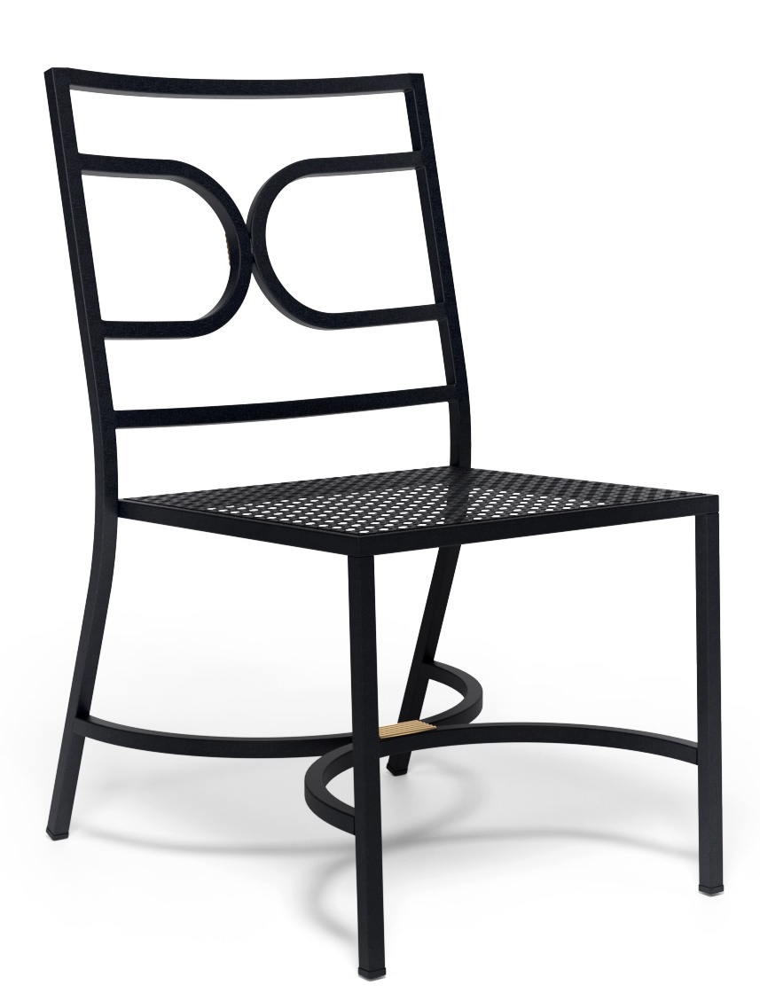 Schwarzer Collier Stuhl von Emu für den Außenbereich mit filigranem Metallgestell und Sitzfläche.