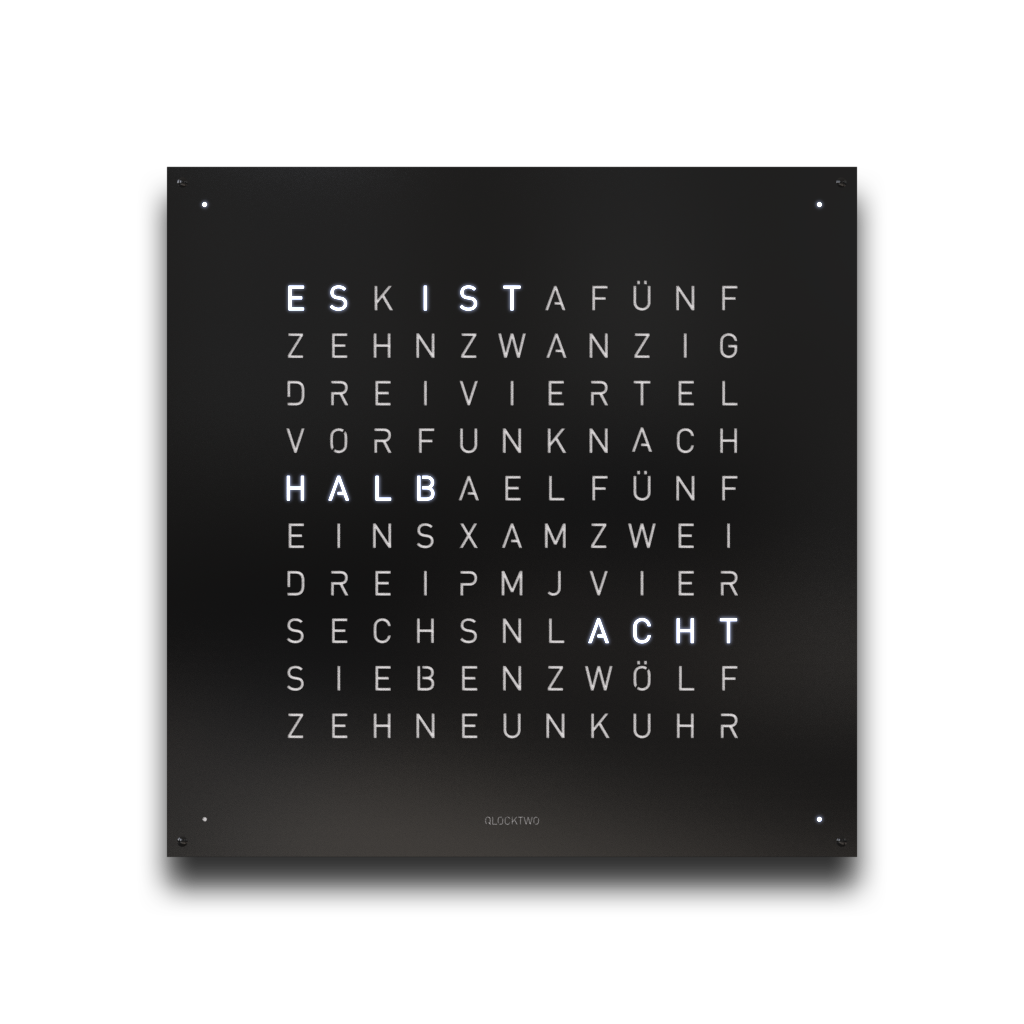 Earth 180 Steel Series Wanduhr / Zeitobjekt Deutsch QLOCKTWO