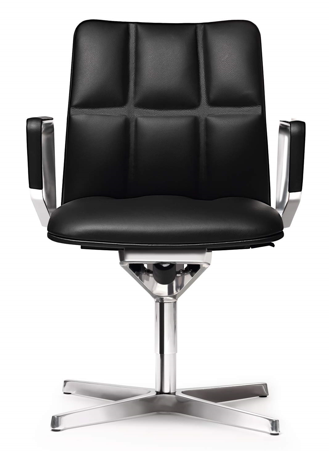 Schwarzer Leadchair Executive Drehstuhl von Walter Knoll mit Lederbezug und Aluminiumfußkreuz.