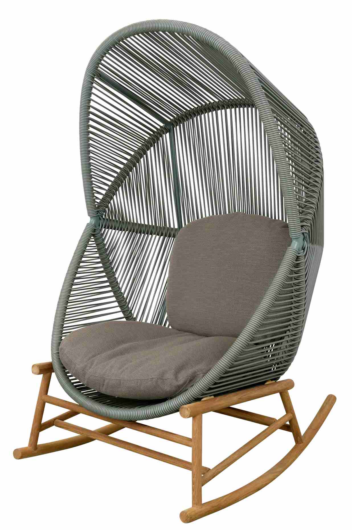 Sitz- und Rückenkissen für Cane-Line Hive Sessel Outdoor in Taupe auf Holzgestell.