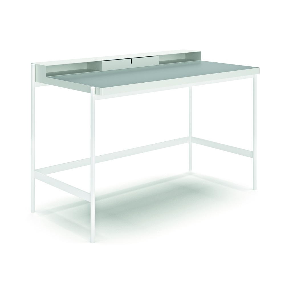 Weißer PS20 Schreibtisch von Müller Möbelfabrikation mit einer Schublade. Moderner Bürotisch für Arbeitszimmer und Büro.