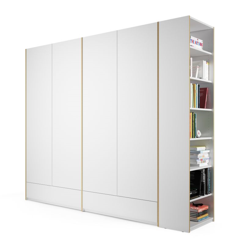 MODULAR PLUS Schrank Kombination von Müller Möbelwerkstätten: Weißer Doppelschrank mit Schubladen und Regal.
