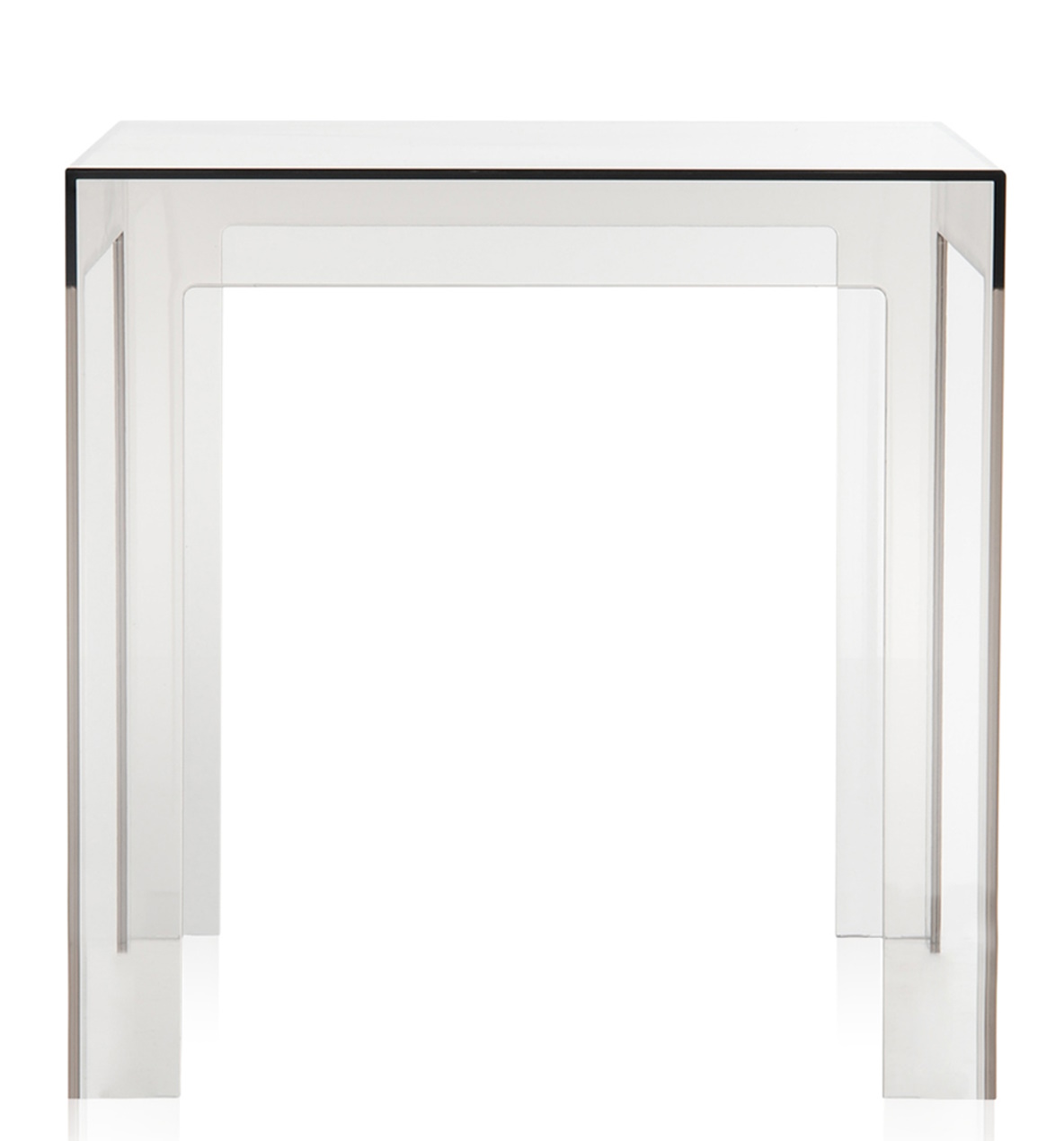 Klarer Kartell Beistelltisch Jolly aus transparentem Kunststoff, moderner Akzent für Wohnzimmer und Büro.