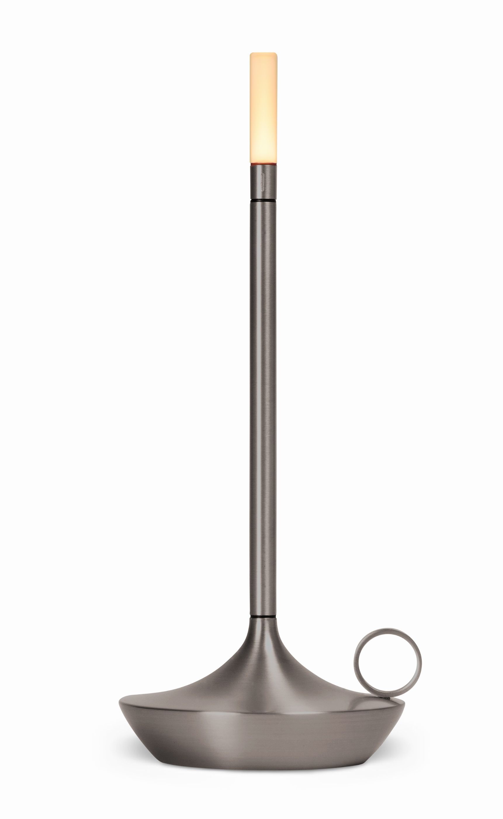 Wick Portable Akkuleuchte von Graypants, graphitfarbene LED-Tischleuchte mit USB-Anschluss und Tragegriff.