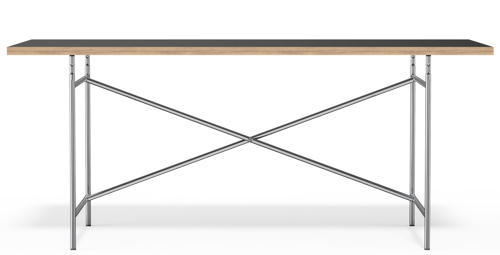 Eiermann Tisch mit schwarzer Tischplatte und verchromtem Stahlgestell, Designklassiker für Büro und Wohnen.