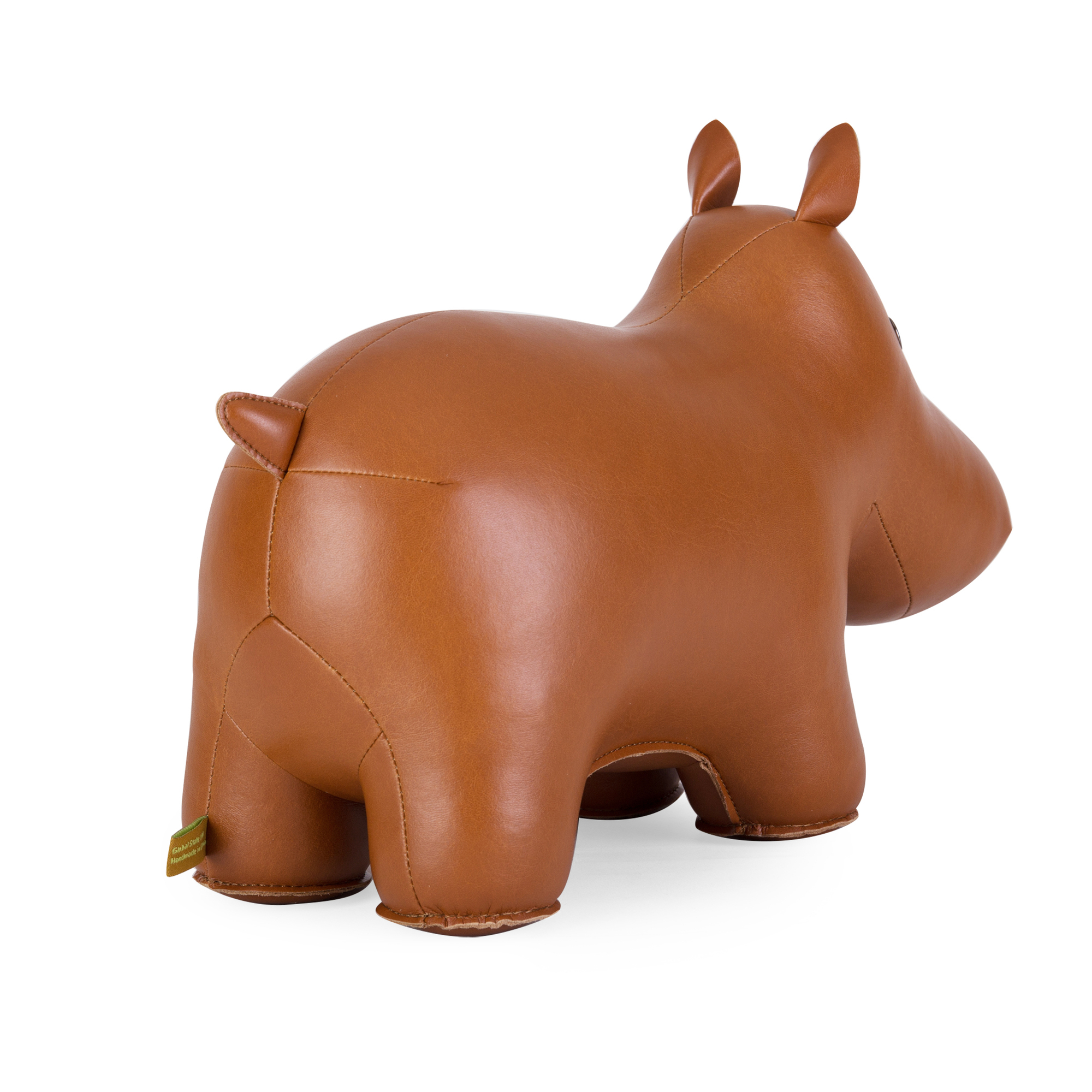 Türstopper in Form eines braunen Nilpferds (Hippo) aus Kunstleder, Züny Design, Rückansicht.