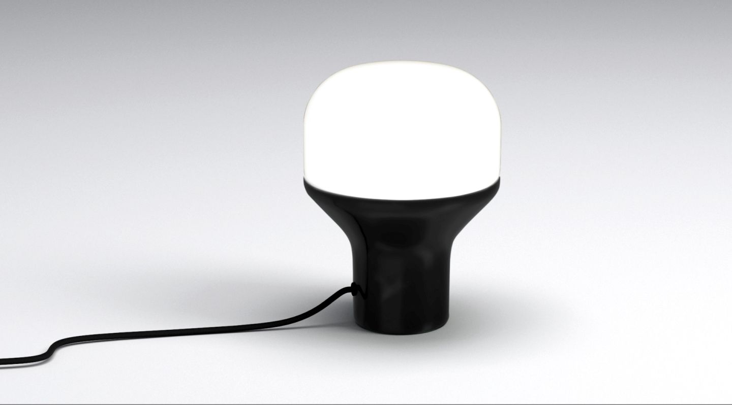 Delux Junior Tischleuchte von Martinelli Luce: Schwarzer Fuß, weißer Lampenschirm, modernes Design.