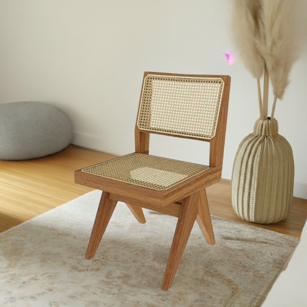 Capitol Complex Chair aus Teakholz mit Wiener Geflecht Sitzfläche und Rückenlehne.