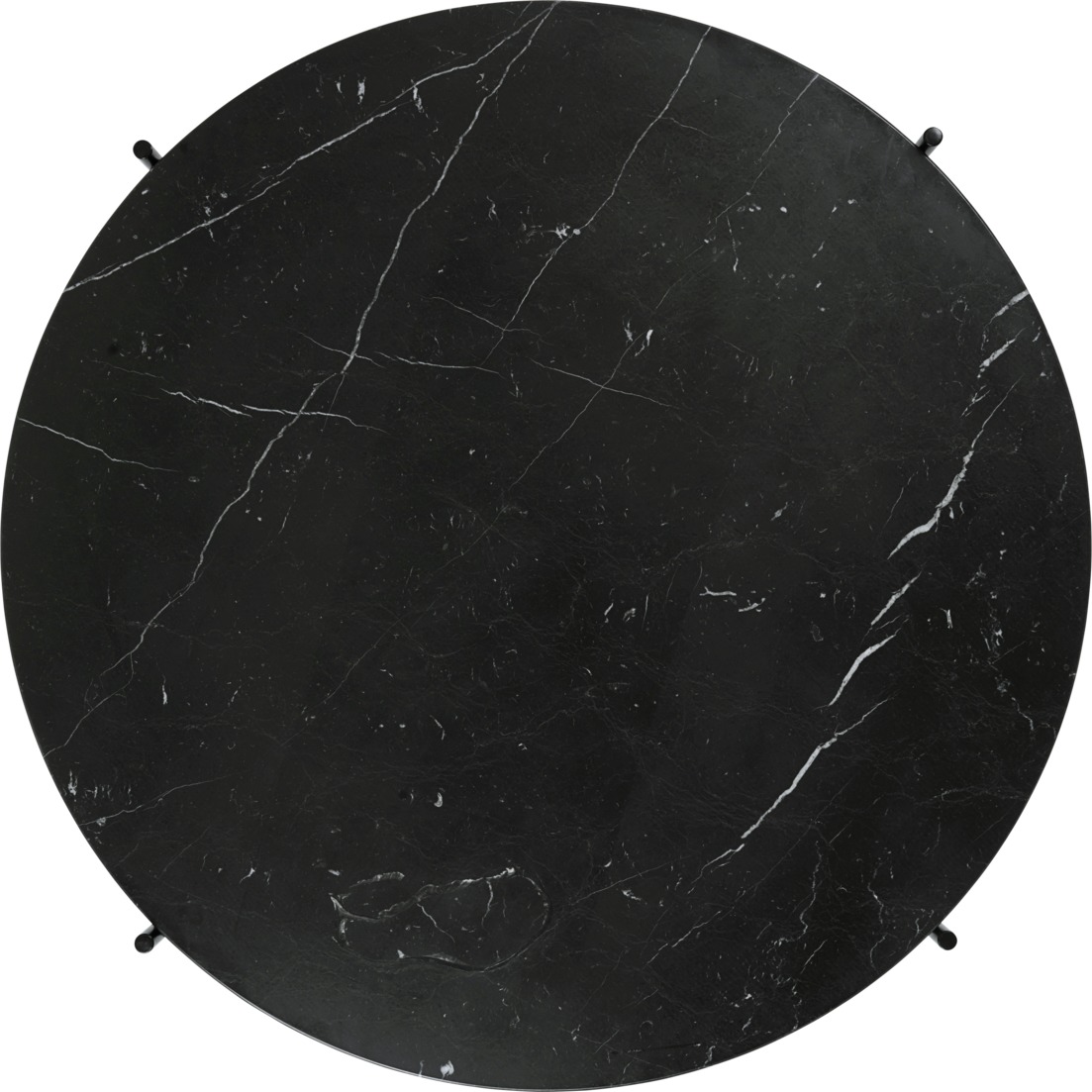 TS Coffee Table 80 Couchtisch Gubi, runde Tischplatte aus schwarzem Marmor mit weißen Adern.