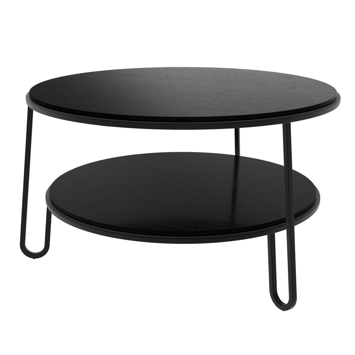 Schwarzer Eugenie Couchtisch von Hartô, runder Beistelltisch mit zwei Ebenen und filigranem Metallgestell.