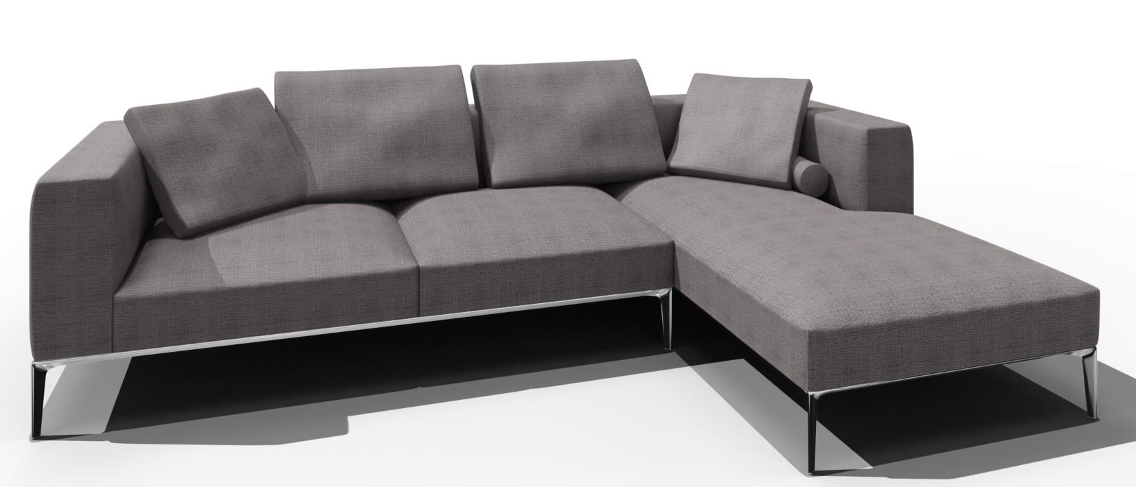 Jaan Living Sofa: Graues 3-Sitzer Sofa mit Kissen und Chromfüßen. Moderne Wohnzimmermöbel.