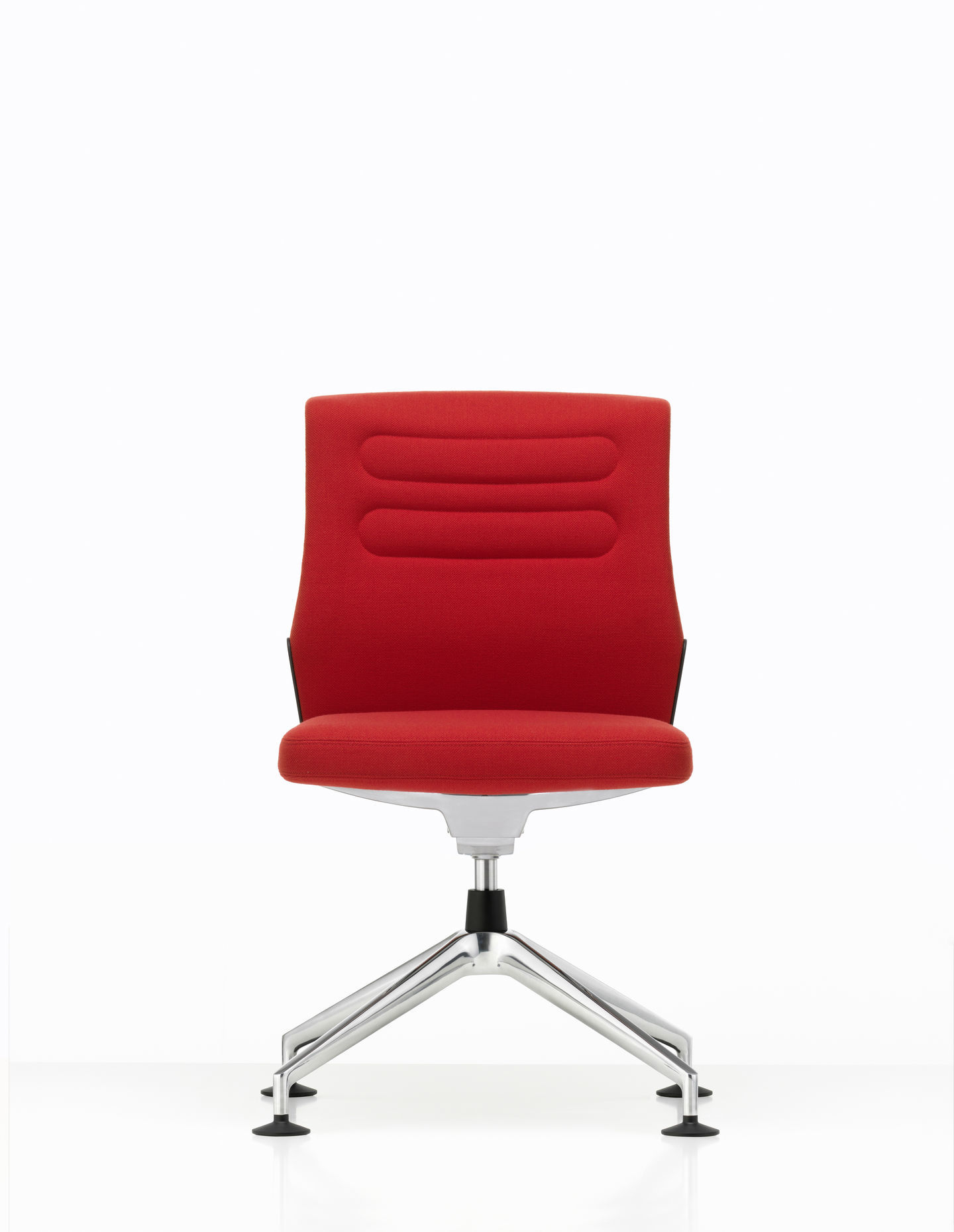Roter AC5 Meet Bürodrehstuhl von Vitra mit Chromfußkreuz, ideal für Konferenzräume und Büros.