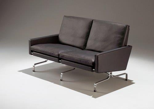 PK 31 Sofa von Fritz Hansen: Zweisitzer Ledersofa mit Stahlgestell, modernes Designmöbel.