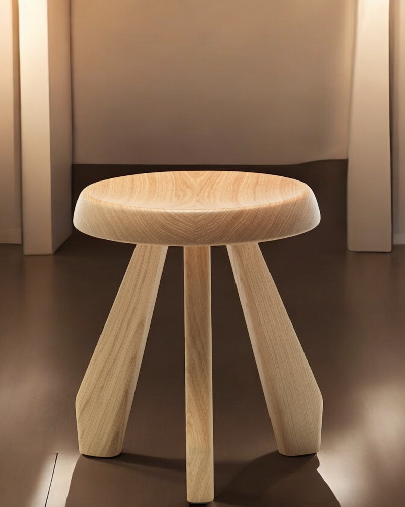 Holzhocker 523 Tabouret Méribel von Cassina: Design Hocker mit drei Beinen.