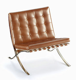 Miniatur des MR 90 Barcelona Sessels von Vitra, braunes Leder, Chromgestell. Designklassiker für Sammler.