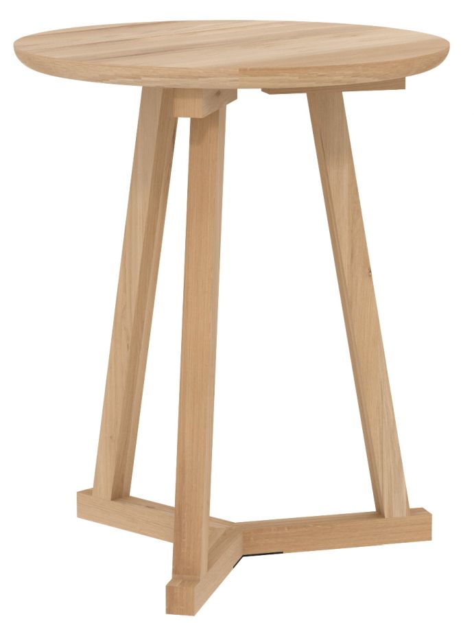 Ethnicraft Tripod Beistelltisch aus Eiche, runder Holztisch mit drei Beinen für Wohnzimmer und Wartebereiche.