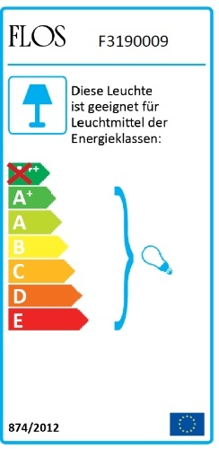 Energieeffizienzlabel für Flos Button HL Wand- oder Deckenleuchte, zeigt Energieklassen A+ bis E.