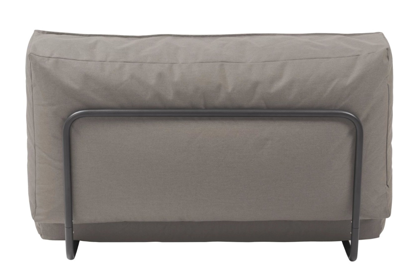 Rückansicht des grauen Blomus Stay Day Bed Outdoor Tagesbetts mit Metallgestell.
