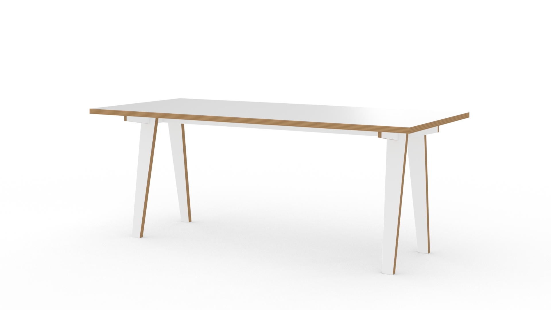 Weißer Tojo Tisch mit minimalistischem Design und hellen Holzdetails für Büro und Wohnzimmer.