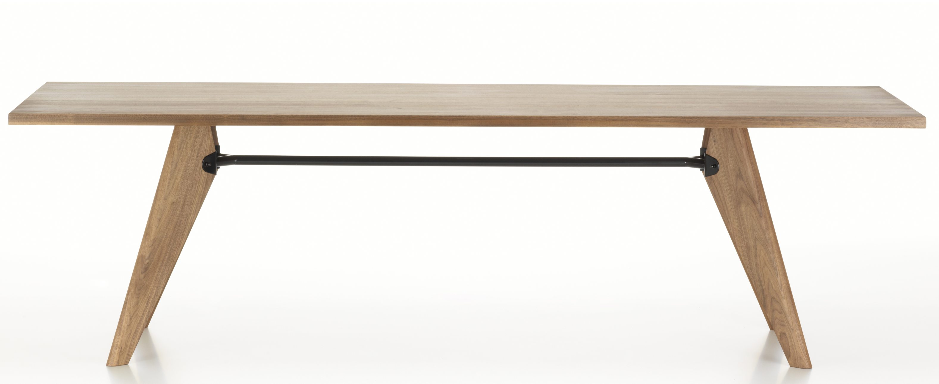Vitra Table S.A.M Bois Tisch, 260 cm lang, mit Holzplatte und schrägen Holzbeinen.