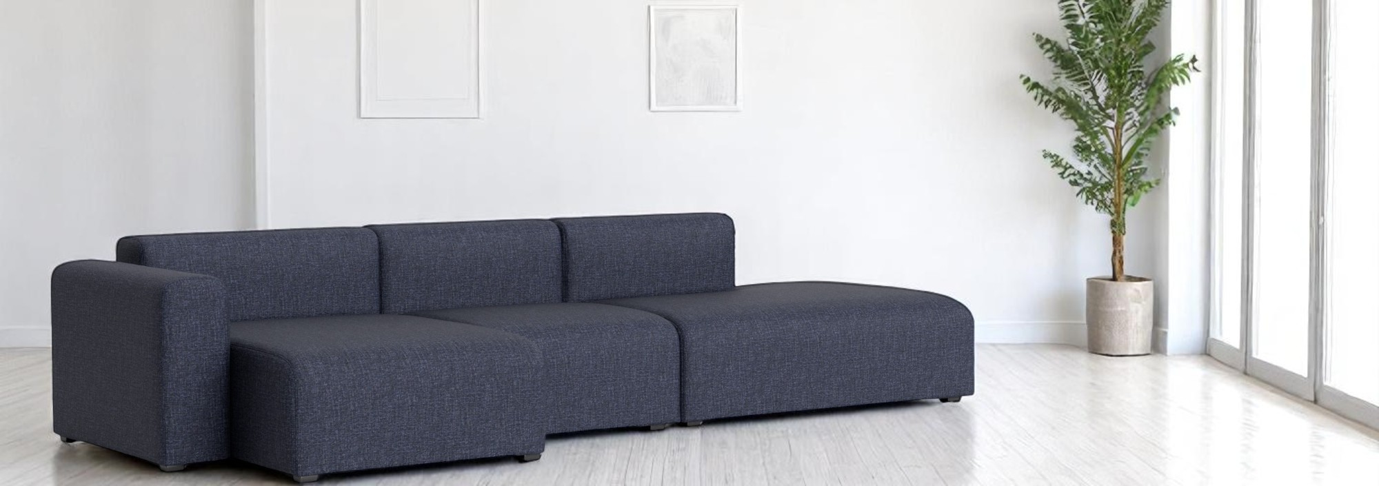 Mags Sofa 3-Sitzer in blauem Hallingdal Stoff, modernes Design Sofa mit niedriger Armlehne.