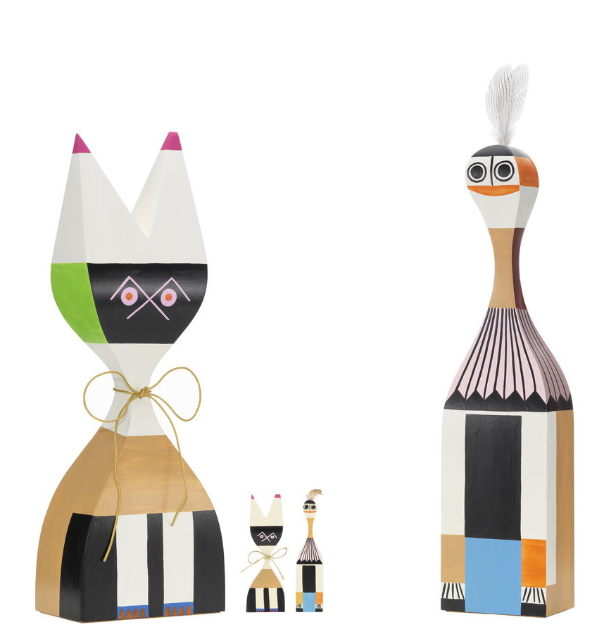 Wooden Dolls Large Holzfiguren: Zwei große und zwei kleine dekorative Holzfiguren im modernen Design.