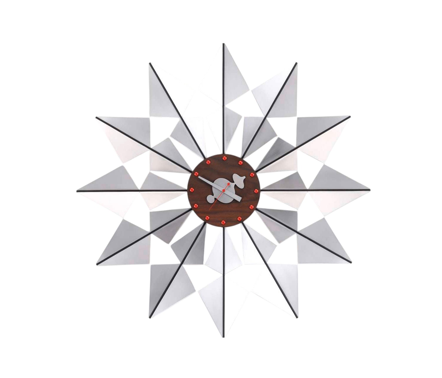 Vitra Nelson Wanduhr "Flock of Butterflies" mit geometrischem Design in Silber und Braun.