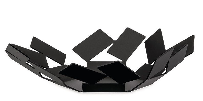 Alessi La Stanza Dello Scirocco Korbschale, schwarze Metall-Obstschale, modernes Design für Küche und Esstisch.