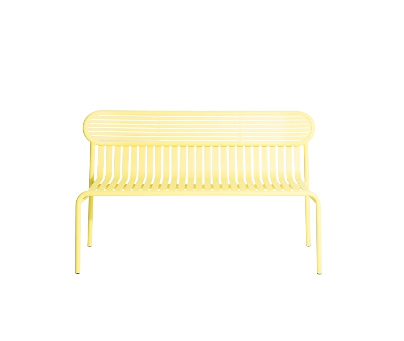 Gelbe Week-End Gartenbank mit Rückenlehne von Petite Friture, modernes Design für den Außenbereich.