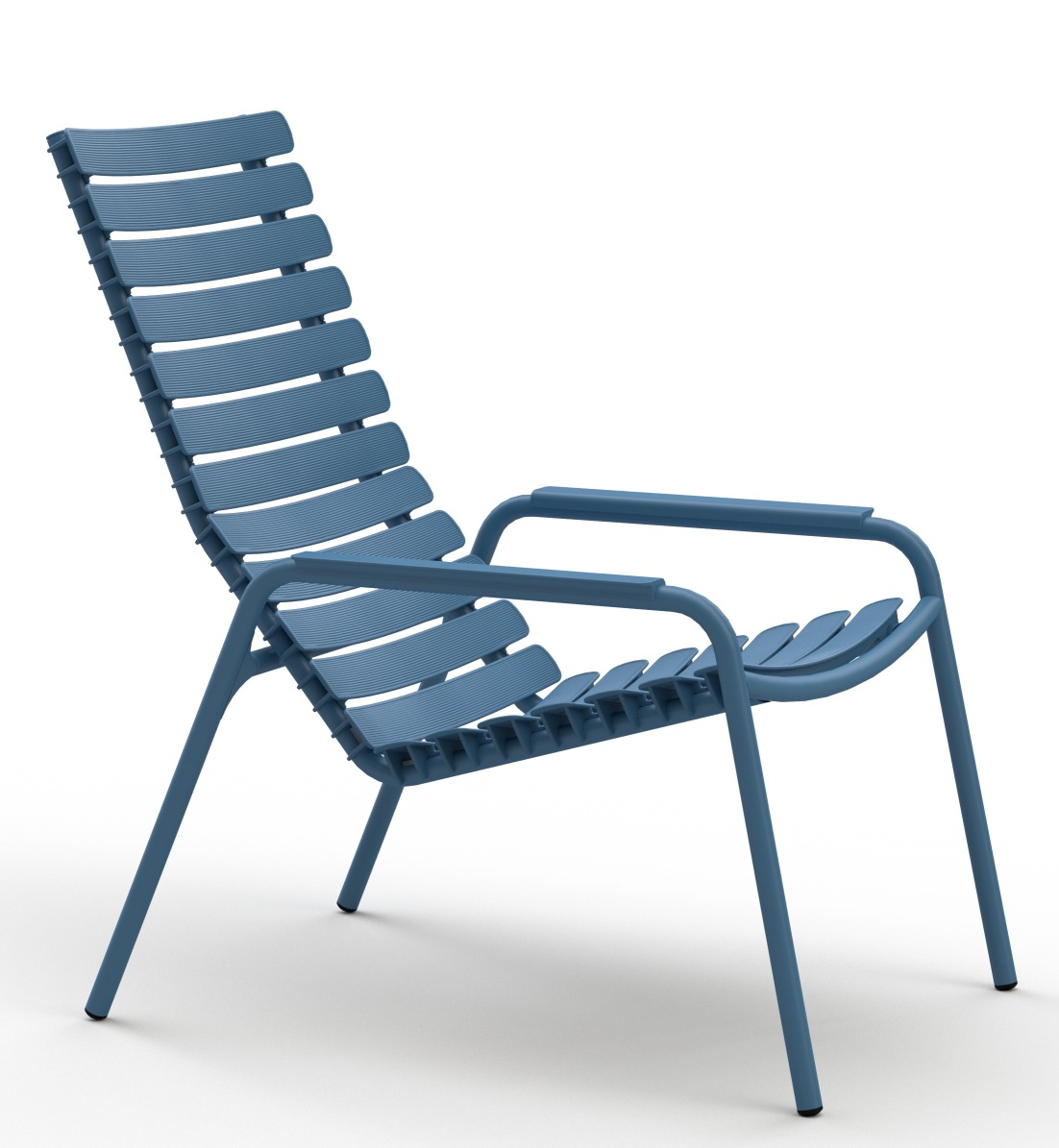 Blauer Reclips Lounge Chair von Houe für den Außenbereich, moderner Gartenstuhl mit Armlehnen.