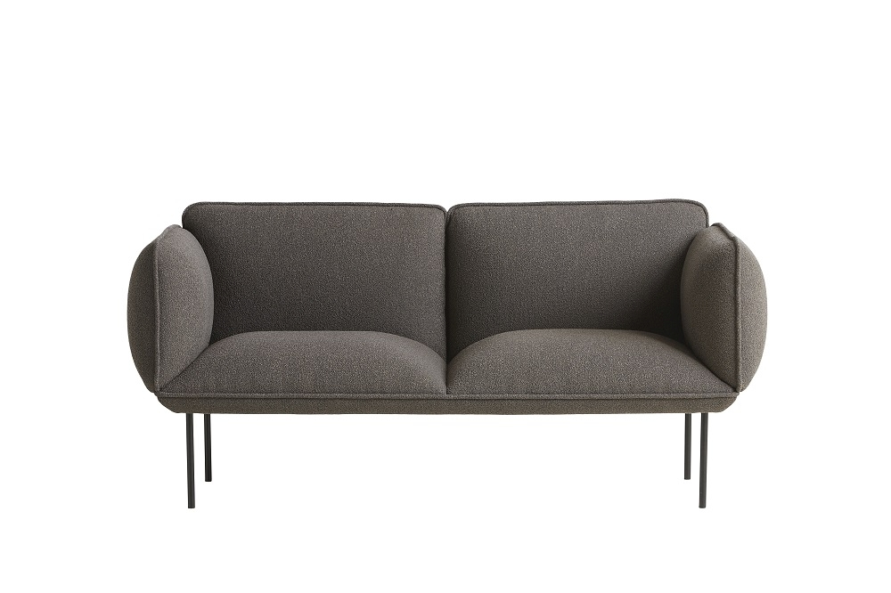 Nakki 2-Sitzer Sofa von Woud in Grau mit schwarzen Metallbeinen, modernes Design.