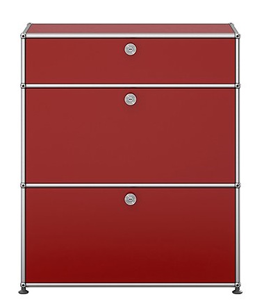 USM Haller Highboard in Rubinrot mit zwei Klappen, modernes Designmöbel für stilvolle Aufbewahrung.