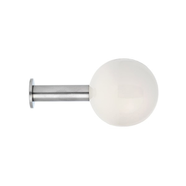 Schneeweißer Dots Wandhaken von Schönbuch: Moderner, runder Garderobenhaken aus Metall und Kunststoff für die Wandmontage.