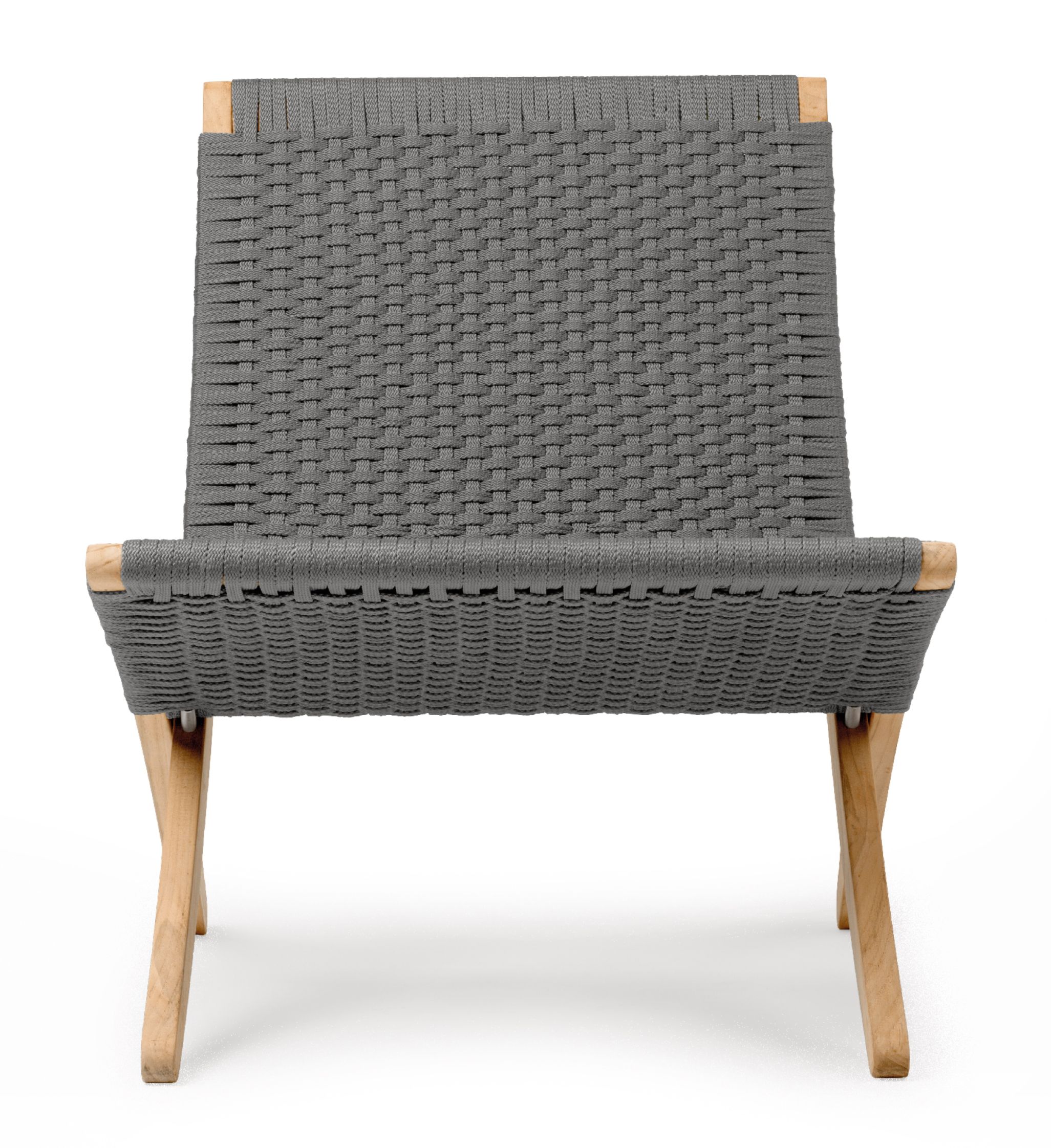 Cuba Chair Outdoor Sessel von Carl Hansen & Søn mit grauem Seilgeflecht und hellem Holzgestell.