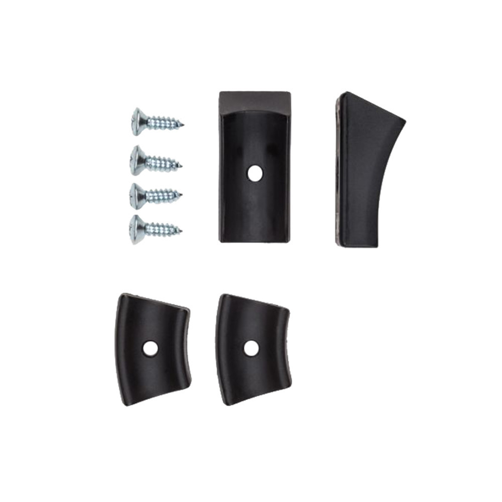 Schwarze Kunststoffgleiter für Freischwinger Stühle, inklusive Schrauben, zur Montage und zum Schutz des Bodens.